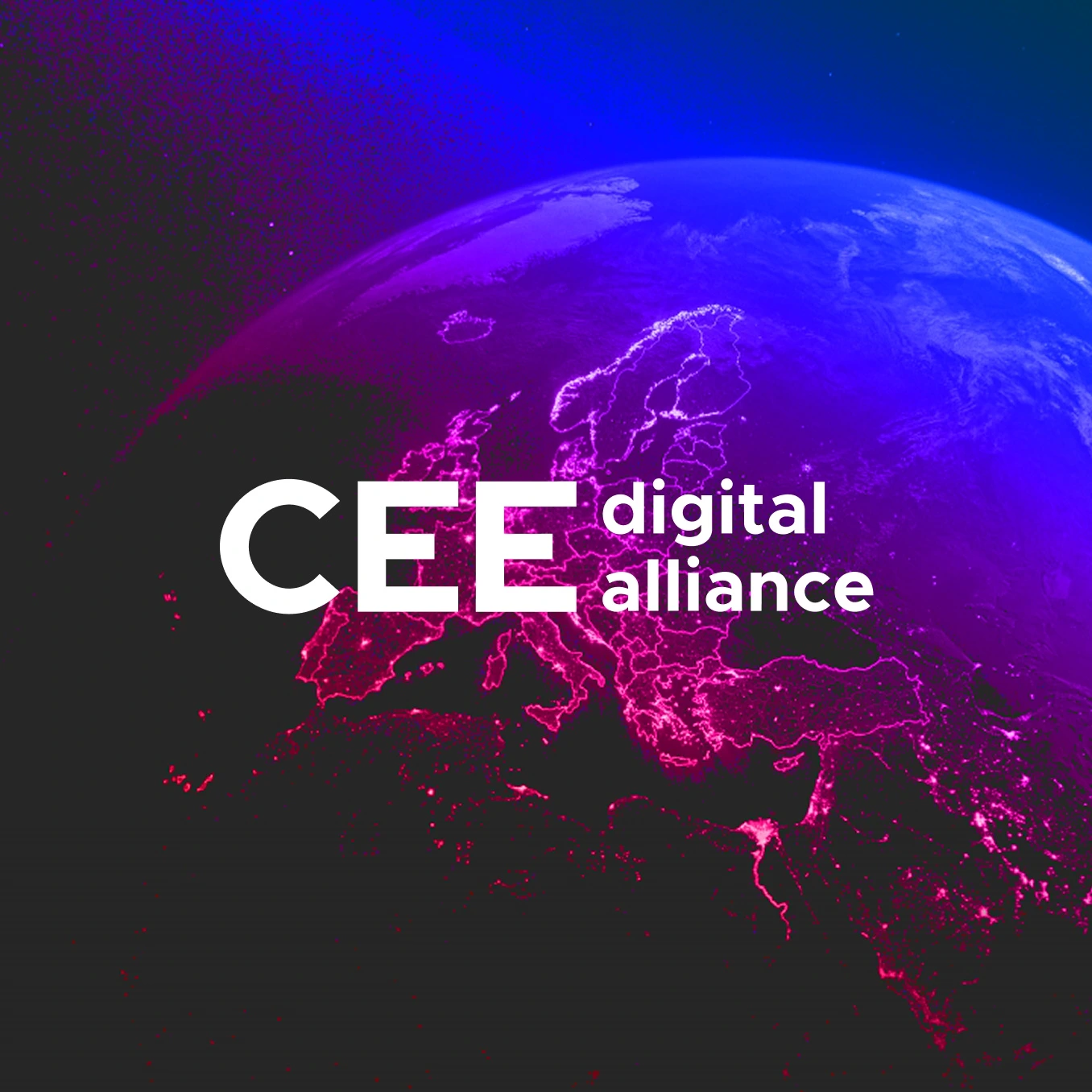 Logotip CEE Digital Alliance na zemljevidu Evrope.